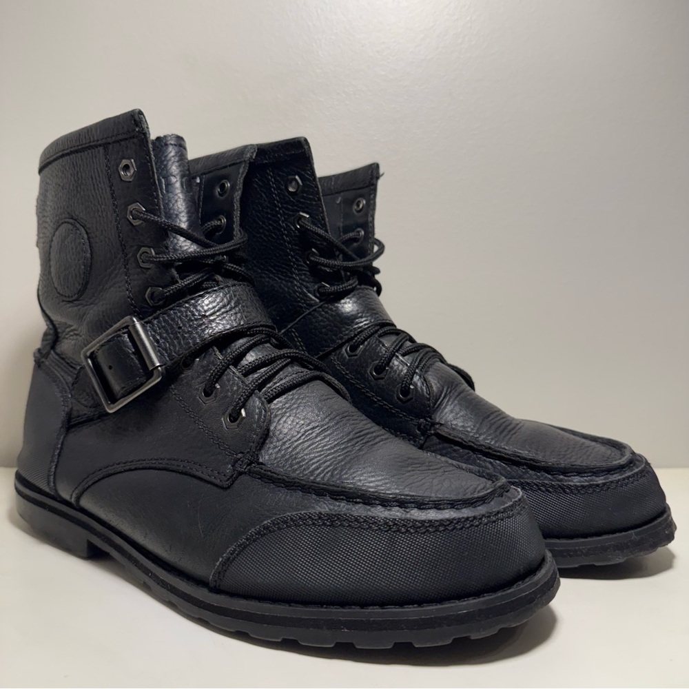 Polo Ralph Lauren Black Leather Buckle Boots Men’s Size 9 Biker Ranger